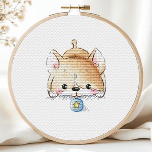 Schema punto croce Corgi, mini cane, simpatico e divertente cucciolo di animale per bambini, piccoli animali domestici, scheda conteggiata in formato PDF, download immediato