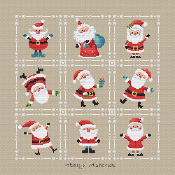 Christmas Santa Cross Stitch Pattern Easy Small Card Sampler