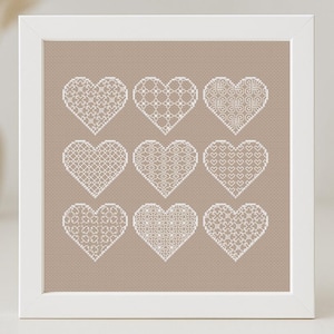 Heart Blackwork Cross Stitch Pattern PDF Small Ornament Love Monochrome Counted DIY X-stitch Chart Needlepoint  Embroidery  Printable