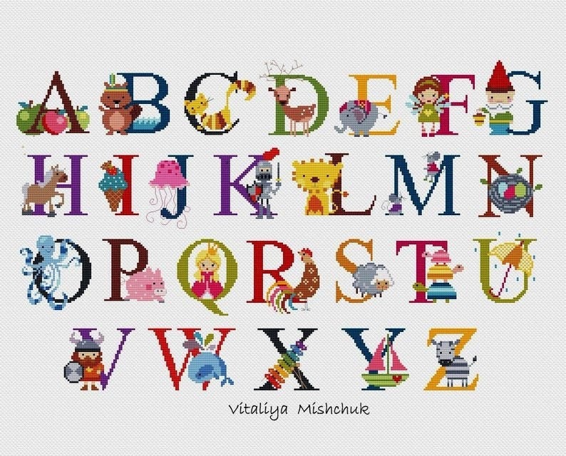 Baby Alphabet Cross Stitch Pattern Letters Animals Cross | Etsy