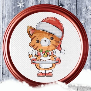 Christmas Animals Cross Stitch Pattern Christmas Cat Colorful Art X-stitch Chart Needlepoint Embroidery Chart Printable PDF Instant Download image 1