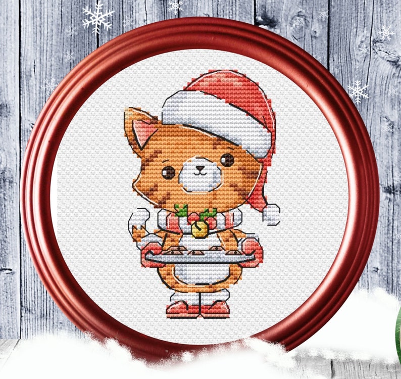 Christmas Animals Cross Stitch Pattern Christmas Cat Colorful Art X-stitch Chart Needlepoint Embroidery Chart Printable PDF Instant Download image 1