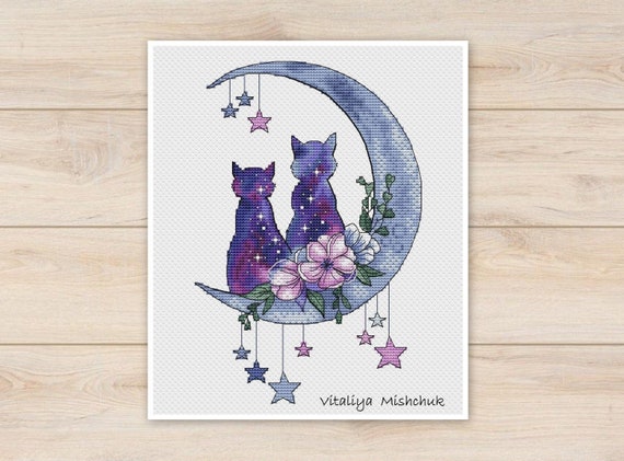 Moon Cat bead embroidery kit *** FREE SHIPPING DIY beading