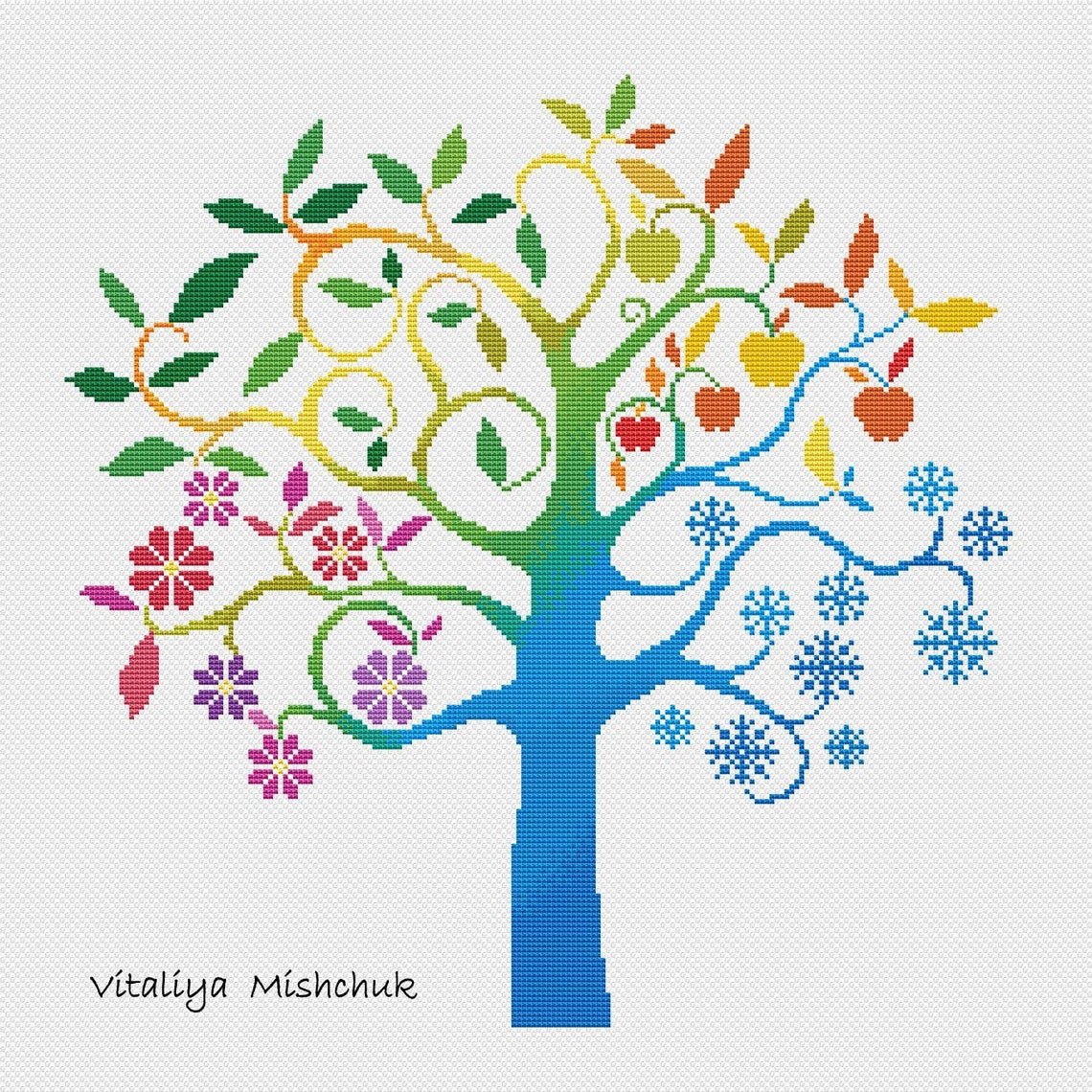 Tree Cross Stitch Pattern PDF Four Seasons Cross Stitch Modern | Etsy