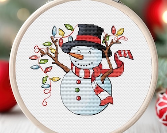 Christmas Snowman Cross Stitch Pattern Set Ornaments Decoration Garland Cute Funny Winter Holiday Scene Printable PDF Instant Download Decor
