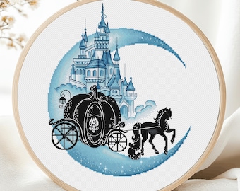 Princess Cross Stitch Pattern Castle Cross Stitch Cinderella DIY X-stitch Chart Needlepoint Printable PDF Instant Download