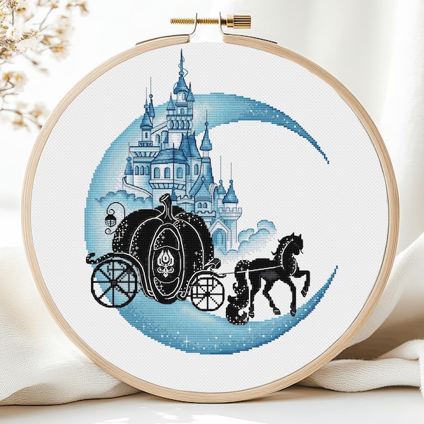 Princess Cross Stitch Pattern Castle Cross Stitch Cinderella DIY X-stitch Chart Needlepoint Printable PDF Instant Download