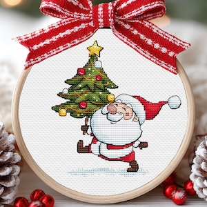 Kerstman kruissteekpatroon PDF Kerstboomscène grappige kleine set x-steken borduurpatroon afdrukbare Instant download pdf