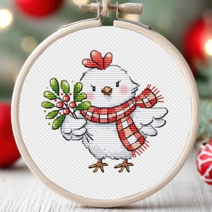 クリスマスカード クロスステッチパターン 鶏 鳥 小動物 飾り デコレーション 小さな初心者向け キッチン 鶏 冬 PDF 即時ダウンロード