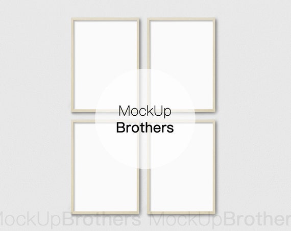 Four Wooden Portrait Frame Mockup A4 Brown Wood Double Four Wooden Portrait Frame Mockup A4 Brown Wood Double