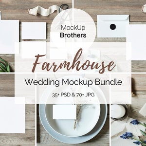 Pacote de mockups para casamento em casa de fazenda, Pacote de mockups, Mockups de papelaria rústica, Cartão, Imagem, Coleção de mockups, Mockups flat lay, Estoque estilizado