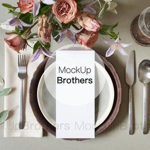 Mockup de cardápio, Mockup de cardápio de casamento, Mockup de cartão 4x9, Cartão em branco, Mockups de papelaria de casamento, Mockup de casamento, Mockup botânico, estilizado