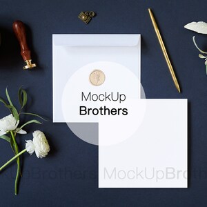 Mockup de cartão, Mockup de cartão quadrado, Mockup de cartão em branco, Mockup de convite de casamento, Mockup de cartão estilizado, Envelope quadrado, Papel 5x5, Azul marinho