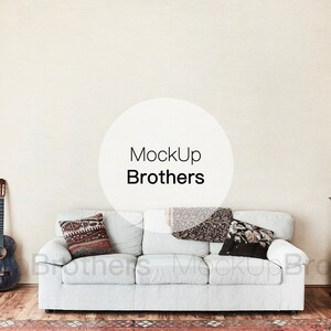 Farmhouse wall Mockup | Living room mock ups | fine art mockup | rustic interior | sofa mock-up background | empty wall mockup | no frame 80