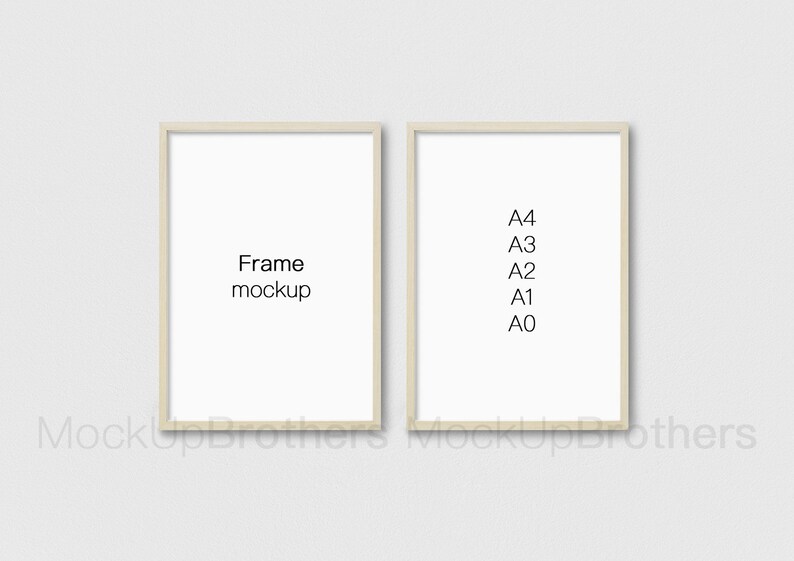 A3 poster frame mockup brightwood P2A4 A4 brown wood double frame mock up Two wooden frame mockup twin poster frame mock ups