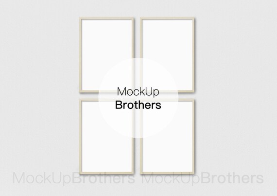 Four Wooden Portrait Frame Mockup A4 Brown Wood Double Frame Etsy