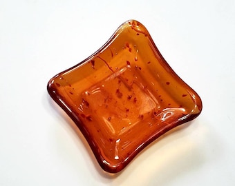 Small fused glass bowl, gum parker , change dish, jewelry holder, small orange bowl, accent bowl, fused glass candle holder, bedside bowl