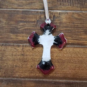 Glass cross, religious decor, small wall cross, hanging cross, baptismal gift, confirmation gift, fused glass cross, Handmade cross ornament