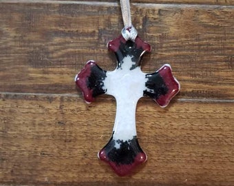 Glass cross, religious decor, small wall cross, hanging cross, baptismal gift, confirmation gift, fused glass cross, Handmade cross ornament