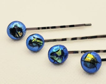 Fused glass bobby pins, hair jewelry, hair accessories, prom hair accessories, hair barrettes, unique hair accessories, 4 piece hair pin set