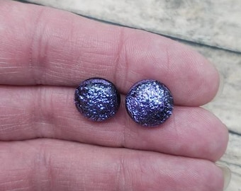 Fused glass jewelry, dichroic glass earrings,stud earrings, stainless steel post earrings, purple dichroic  earrings, handmade jewelry