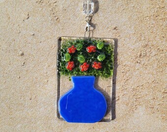 Fused glass art, flower Suncatcher,  flower bouquet,  gift for her, spring decor, flower vase, glass art, folk art, flower suncatcher