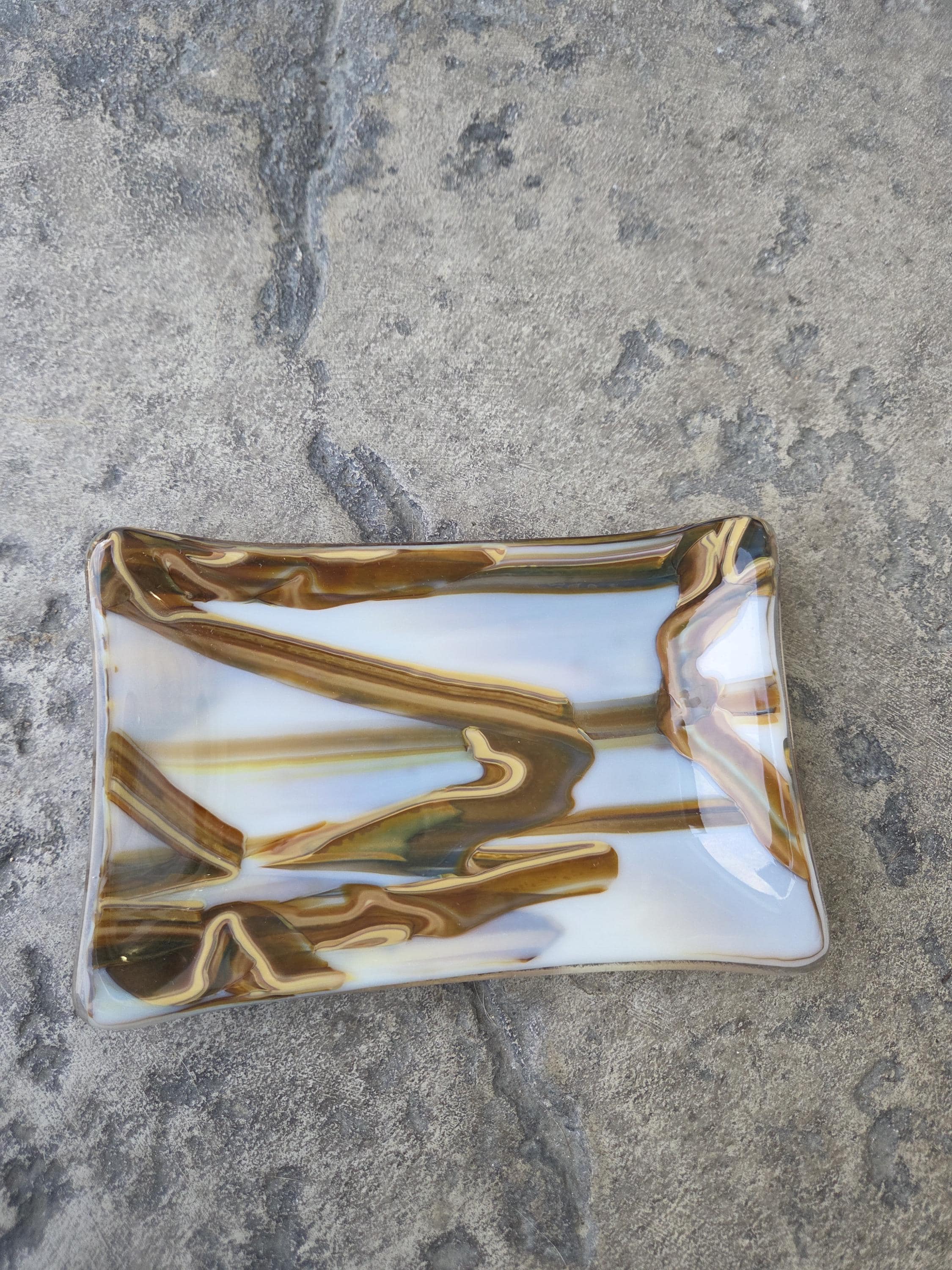 Fused glass soap dish, one of a kind dish, retro dish, vintage style…