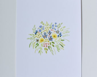 8x10 in. Watercolor Print - Dainty Blue Floral Print - Watercolor Art
