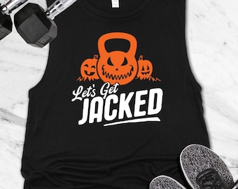 Canotta sportiva e maglietta unisex Let's Get Jacked Halloween Kettlebell Pumpkin