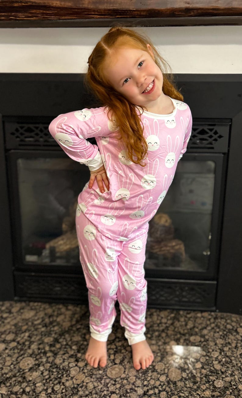 Easter Bunny Sibling Pajamas, Girls and Boys Spring Lounge Sets image 4