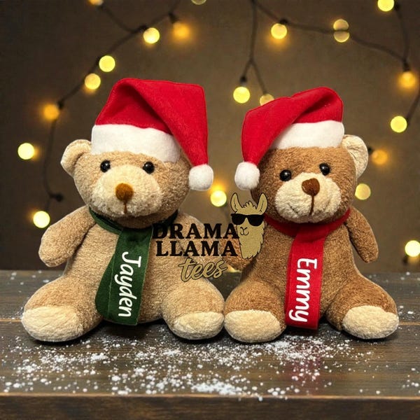 Personalized Soft Bears with Santa Hat Plush Toys | Customized Christmas Gifts for Kids