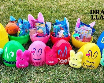 Personalized Jumbo Easter Eggs for Girls with Plush Bunnies (Pre-filled or Empty)