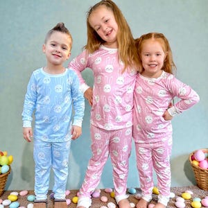 Easter Bunny Sibling Pajamas, Girls and Boys Spring Lounge Sets image 1