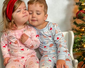Santa Cookies and Milk Sibling Pajamas, Girls and Boys Christmas Lounge Sets