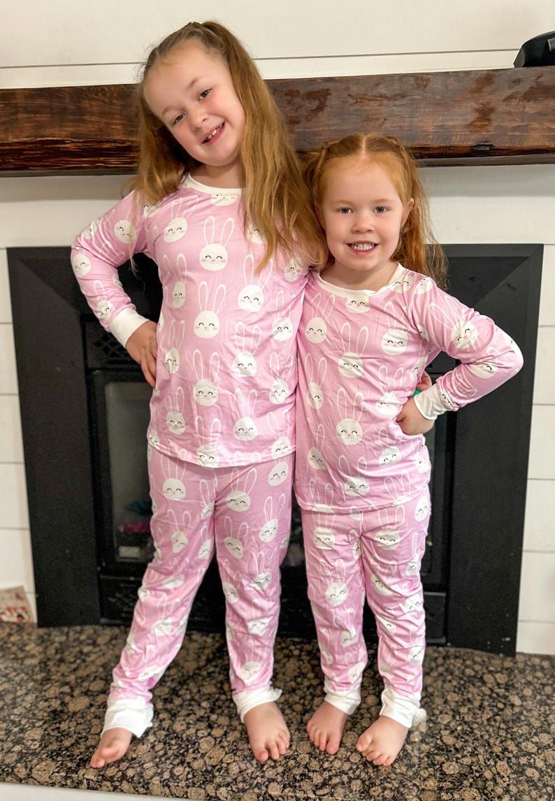 Easter Bunny Sibling Pajamas, Girls and Boys Spring Lounge Sets image 8