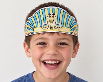 Pharaonen-Papierkrone, altägyptisches Stirnband, Hut, Party-Malvorlage, druckbare Bastelvorlage für Kinder, Geburtstagsgeschenk, PDF zum Selbermachen – Sofort-Download