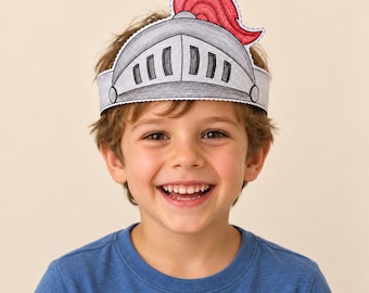 Ritterhelm-Vorlage aus Papier, Fantasy-Party-Stirnband zum Ausmalen, druckbare Bastelvorlage für Kinder, Geburtstagsgeschenk, PDF-Datei zum Selbermachen – Sofort-Download