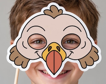 Geiermaske zum Ausdrucken (PDF), einfache Bastelidee, afrikanisches Vogelkostüm, ideal für Rollenspiele im Klassenzimmer, für Kinder und Erwachsene, sofortiger Download