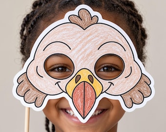 Geiermaske zum Ausdrucken (PDF), Bastelvorlage für Kinder, Kostüm eines afrikanischen Vogels, Rollenspiel im Klassenzimmer, für Kinder und Erwachsene, Sofort-Download