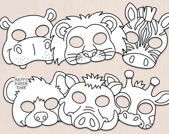 African Animals paper masks Safari Zoo animal costume kids coloring craft activity party favor printable mask - Instant Download PDF