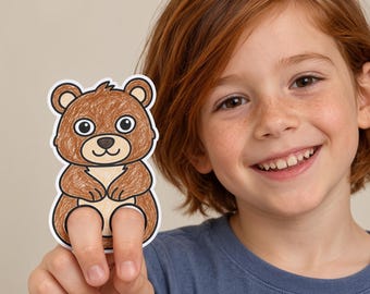 Bear paper craft printable woodland animal Finger Puppet Kids Craft Bear Birthday Party Kids Coloring Puppet Printable Instant Download