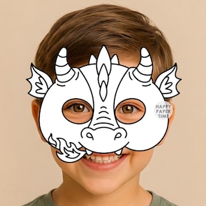 Drachenmaske aus Papier basteln – Partygeschenk – Monstermaske – Mittelalter-Malvorlage – Kindermaske zum Ausdrucken – Sofort-Download (PDF)