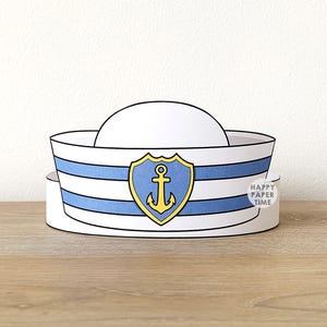 Sailor Hat Kappe Papierkrone Party druckbare Kinder Basteln See Kostüm Geburtstag druckbare Favor Kostüm DIY Vorlage - Instant Download