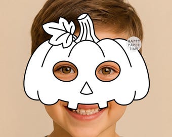 Pumpkin paper mask costume Halloween Spooky Day coloring craft activity Party favor Printable mask kids - Instant Download