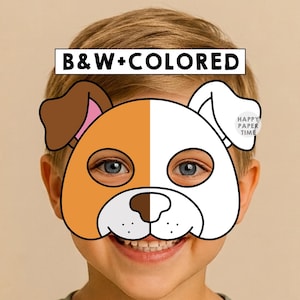 Dog paper mask costume pet animal coloring craft activity party favor animal printable mask - Instant Download PDF image 1