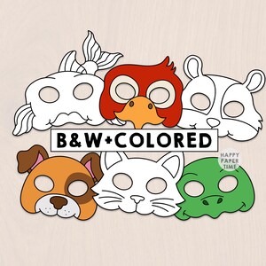 Máscaras de papel de animales domésticos, disfraz para niños, actividad para colorear y manualidades, recuerdo de fiesta, máscara de animal imprimible - Descarga instantánea en PDF imagen 1