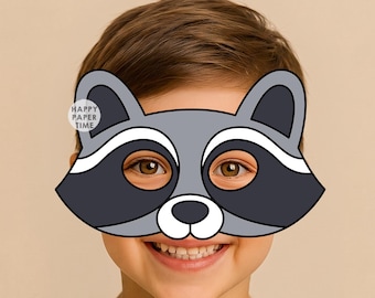 Raccoon paper mask costume forest animal craft woodland activity party favor animal printable mask - Instant Download PDF