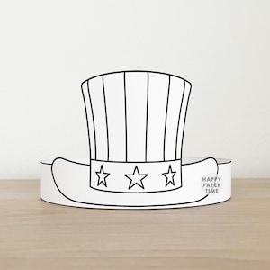 Uncle Sam hat Paper Crown Party Coloring Printable Kids Craft America 4th July Party Favor Birthday Decor pdf Costume DIY Instant Download