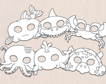 Ocean Animals paper masks Sea Aquarium animal costume kids coloring craft activity party favor printable mask - Instant Download PDF