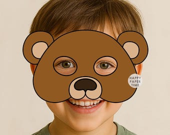 Máscara de papel de oso, disfraz de animal del bosque, manualidad, actividad en el bosque, recuerdo de fiesta, máscara de animal imprimible - Descarga instantánea en PDF